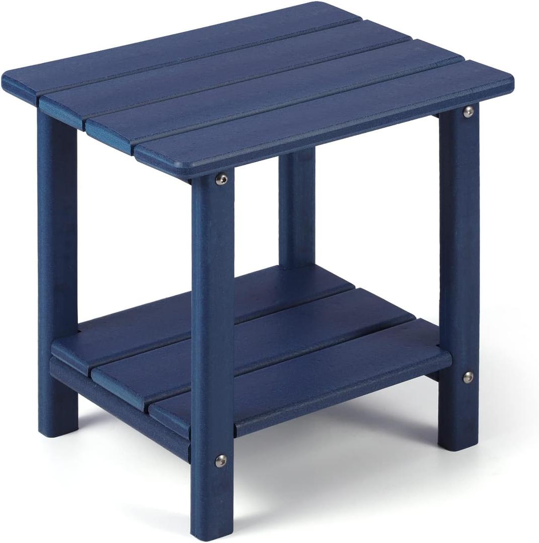Adirondack Outdoor Side Table, 2-Tier Sturdy Patio End Table Weather Resistant, 16.5" Solid Side Table for Patio, Pool, Porch(Navy Blue)