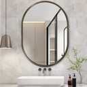 JJUUYOU Wall Mirror Small Oval Mirror for Bathroom Vanity Mirrors for Wall 16"x20" Metal Frame Make up Mirrors for Entryway Living Room Bedroom Dorm Decorative Brown