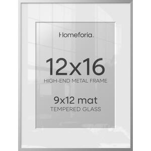 Homeforia 12x16 Silver Picture Frame, High-End Metal, 9x12 Mat, Glass
