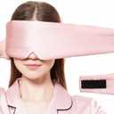 Silk Sleeping Mask Large Wrap-Around Blindfold with Adjustable Velcro Soft Blackout Eye Mask Women (Pink)