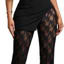 MakeMeChic Women's 2 Piece Sets Strapless Bandeau Tube Top Mesh Lace Pants Elegant Outfits (Black, X-Small)