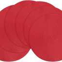 Floroom 15 Inch Round Braided Placemats Set of 6, Washable Heat Resistant Cotton Polyester Circle Place Mats for Kitchen Dining Table - Red