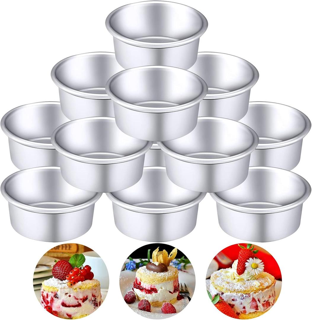 Nuenen 12 Pcs Round Cake Pans Aluminum Round Mold Smash Cake Baking Cheesecake Pans for Home Party Baking Supplies (4 Inch)
