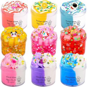 9 Pack Axolotl Slime Kit, with 3 Jelly Cube Crunchy Slime 3 Cloud Slime 3 Butter Slime, for Girls and Boys Party Favors, Stress Relief Toy for Kids, School Education