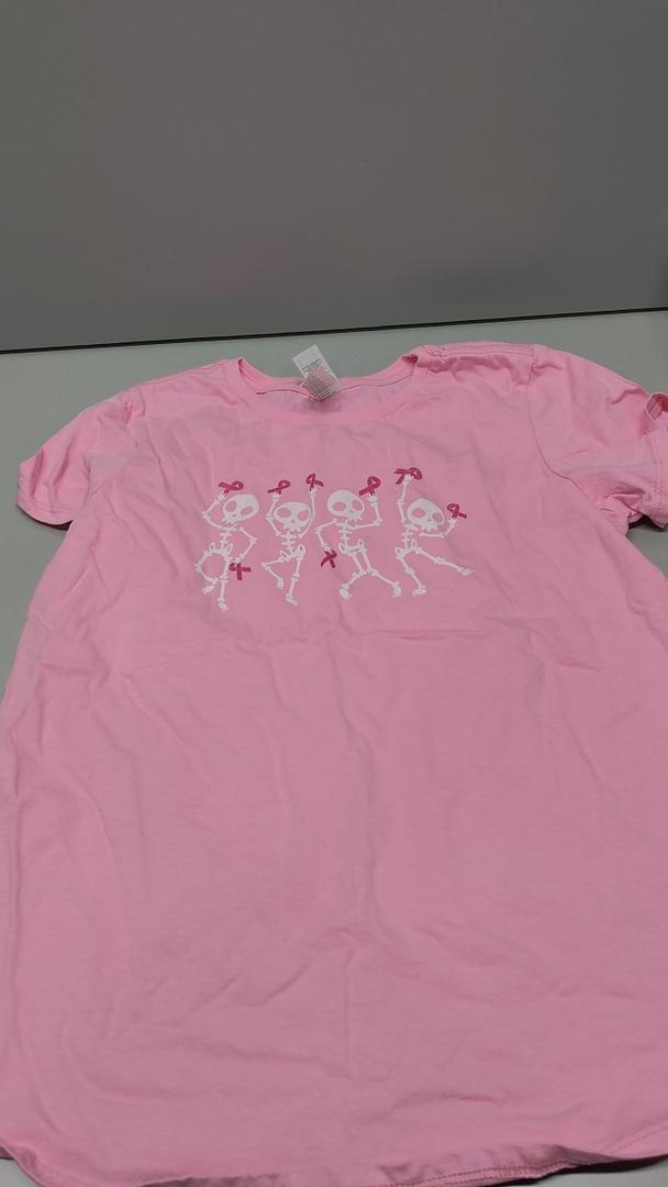 Pink Ribbon Breast Cancer Awareness Skeleton Women Men Kids T-Shirt, Pink 