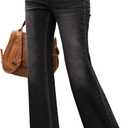 GRAPENT Womens Flare Jeans High Waisted Wide Leg Baggy Jean for Women Stretch Denim Pants, Black, Medium