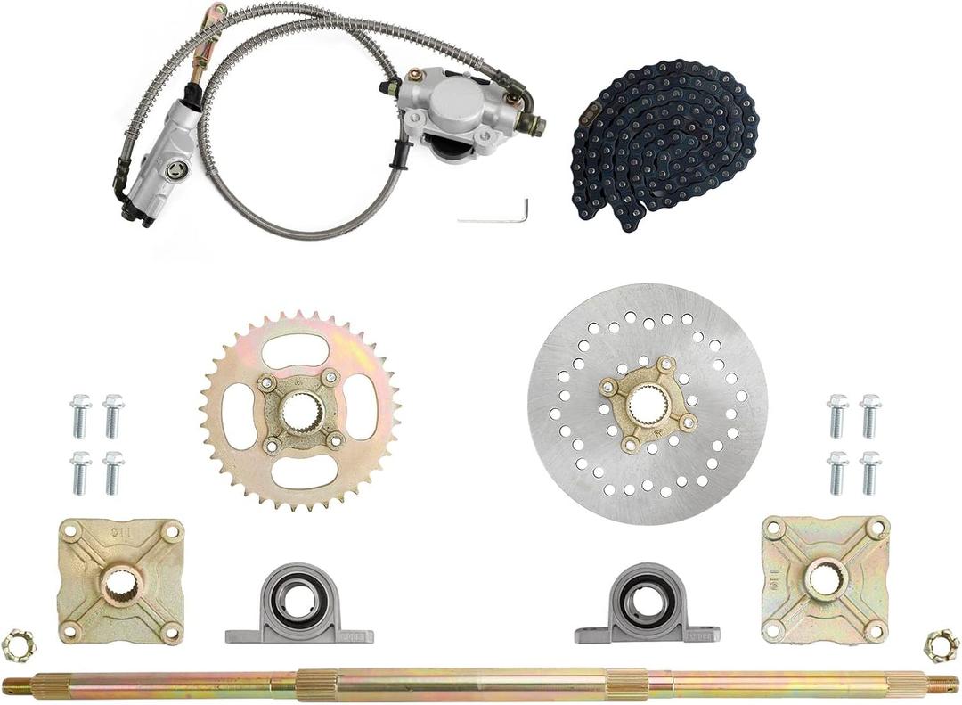 Bruce & Shark 32''(815mm) Go Kart Rear Axle Assembly Kit with Rear Axle Kit + Pair of Pillow Blocks + Sprocket + Brake Assembly +Chain live Axle Kit for DIY Go Kart ATV Quad Drift Trikes Buggy