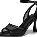 Coutgo Womens Mesh Kitten Heels Sandals Pointed Open Toe Ankle Buckle Strap Summer Dress Shoes (9, Black)