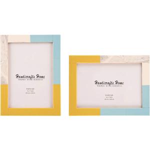 2 x Handicrafts Home 5 by 7 Picture Frames Pack of 2 Mondrian Driftwood Resin Inlay Photo Frame, Decorative Frames for Wall & Desk, Boho Chic & Vintage Inspired Home Decor, Unique Handmade Photo Display