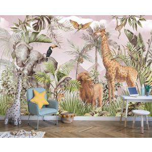 Watercolor Paintings Tropical Jungle Animals Safari Elephants Giraffes Lions Parrots Palm Leaves Hand-Painted Art Wallpaper Suitable for Children's Room Decoration MuralNot Peel and Stick (151" x 105", 64) Watercolor Paintings Tropical Jungle Animals Safari Elephants Giraffes Lions Parrots Palm Leaves Hand-Painted Art Wallpaper Suitable for Children's Room Decoration MuralNot Peel and Stick (151" x 105", 64)