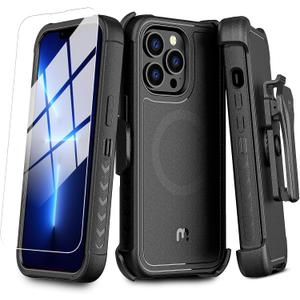 M MYBAT PRO Maverick Series iPhone 13 Pro Max Case with Belt Clip Holster,w/Screen Protector,Anti-Drop,Shockproof,with 360Rotating Kickstand,Heavy Duty Protection Black