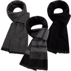 HooLing 3 Pcs Winter Scarf for Men Soft Warm Wool Scarves 71 x 12.6 Inches Blend Classic Plaid Men's Neck Wear