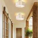 13.4" Rattan Flush Mount Ceiling Light Fixtures,3-Light Boho Nursery Light Fixtures Ceiling Mount for Bedroom, Mini Rattan Chandelier, White Small Chandelier Lighting for Dining Room Hallway