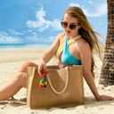 Trifabricy Beach Bag, Large Beach Bag for Women, Woven Straw Beach Tote Bag Waterproof, Weaving Swim Gym Shopping Travel Bag (Beige)