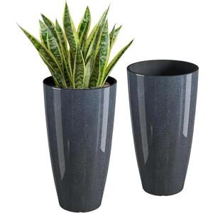 QCQHDU 21 inch Tall Planters for Outdoor & Indoor Plants, 2 Pack Sturdy Plant-Flower-Tree Pots for Front Porch Patio Deck Living Room Decor (Dark Grey)