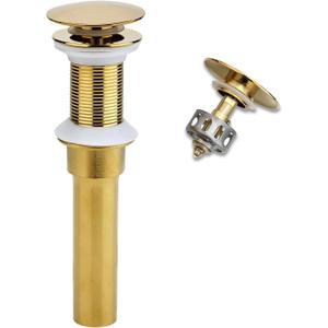 Bathroom Sink Drain, Gold Drain Stopper Bathroom Sink Without Overflow,Pop Up Drain Assembly with Detachable Strainer Basket,Built-in Anti-Clogging Strainer,Stainless Steel