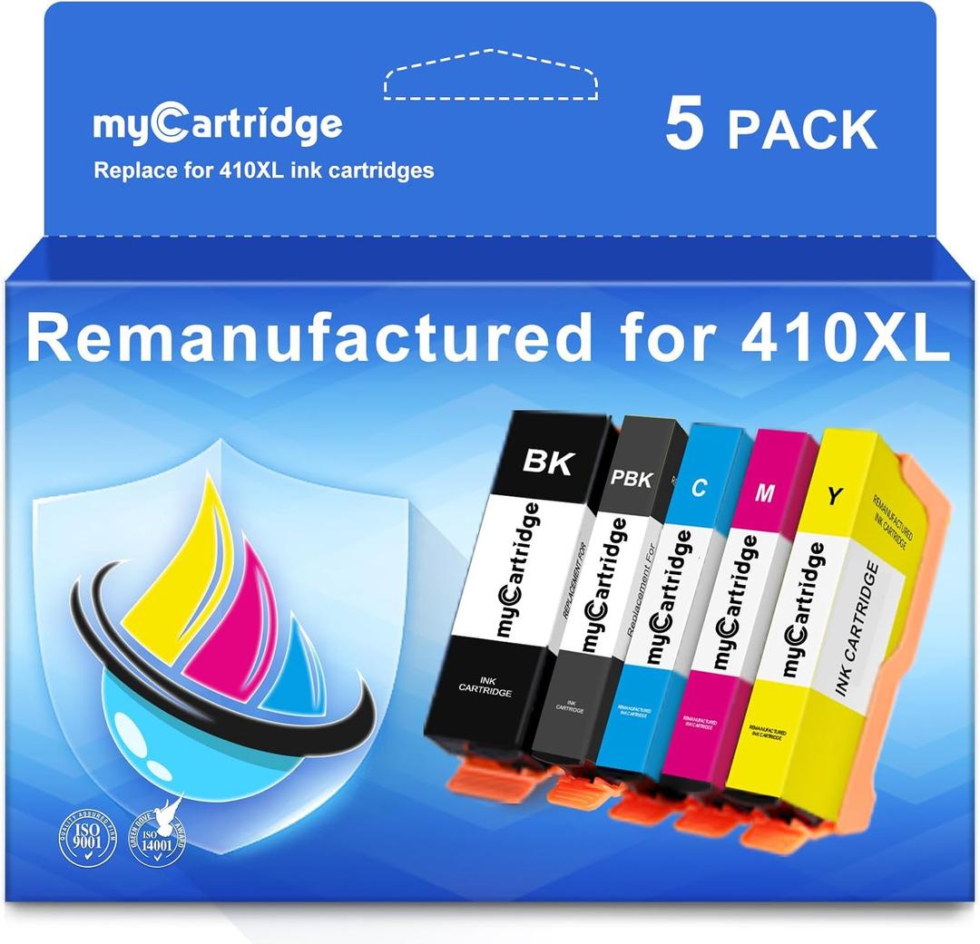 myCartridge Remanufactured Ink Cartridge Replacement for Epson 410XL 410 XL T410XL for Epson Expression XP-7100 XP-640 XP-830 XP-630 XP-635 XP-530 Printer (Black, PBK, Cyan, Magenta, Yellow) 5 Pack