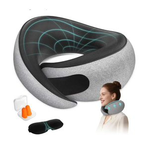 Travel Neck Pillows for Airplanes - 360° Ergonomic Memory Foam Travel Pillow - Relief Neck Pain with Breathable Support for Long Flights, Car, Train & Office Use - Adults & Kids (Gray)