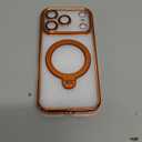 Compatible with iPhone 17 Pro Case with 360 Spin Magnetic Ring Stand [Compatible with Mag-Safe] Full Camera Lens Protector Plating Clear Phone Case for iPhone 17 Pro 6.3", Orange