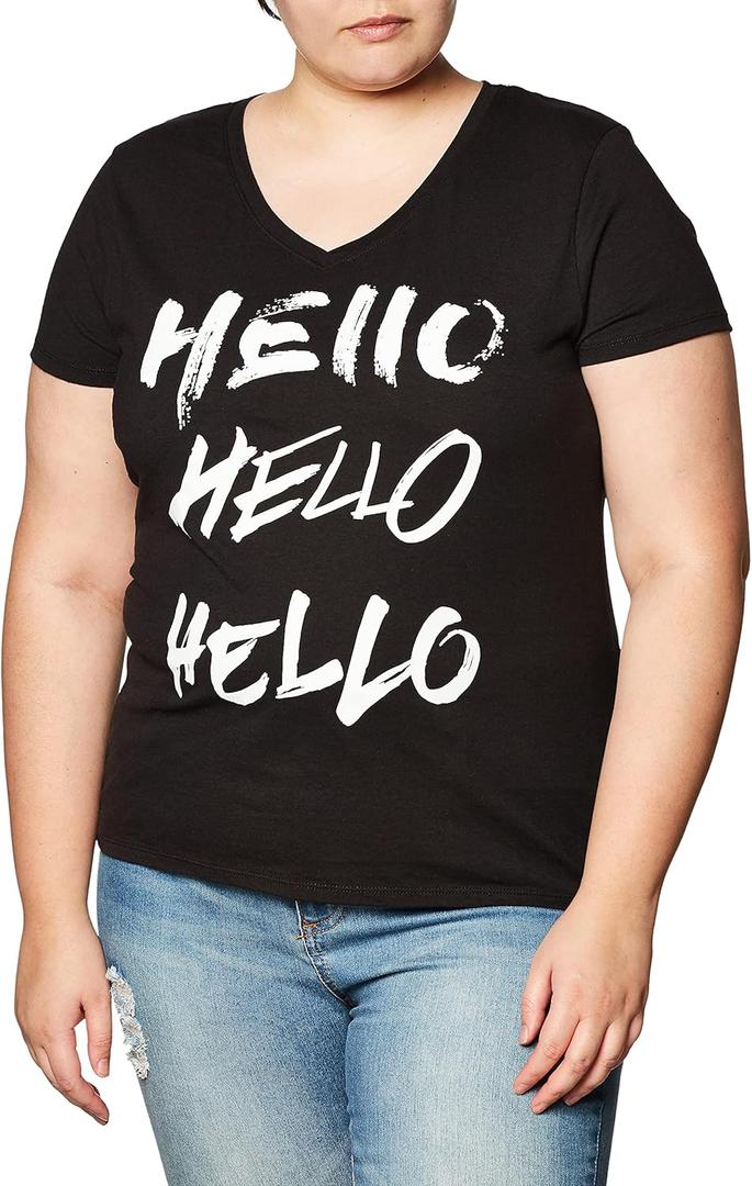 Hanes Women's Short Sleeve V-Neck Graphic T-Shirt (Black, S)