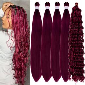 Burgundy Boho Braiding Hair Pre stretched Color 900 Curly Braiding Hair for Boho Braids Prestretched Knotless Hair for Bohemian Braids (26 Inch-Packs of 5)
