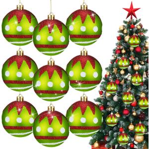 12 Pcs 2.4 Inch Christmas Ball Ornaments Red and Green Polka Dot Hanging Ornaments Christmas Tree Decorations Plastic Glittering Balls for Xmas Holiday Party Tree Decor(Stylish Style)