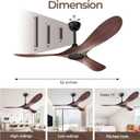 Obabala 52 Inch Ceiling Fan Without Lights, Walnut Finish | Outdoor Ceiling Fan with Remote, 6-Speed Adjustable Reversible DC Motor for Patio & Living Room