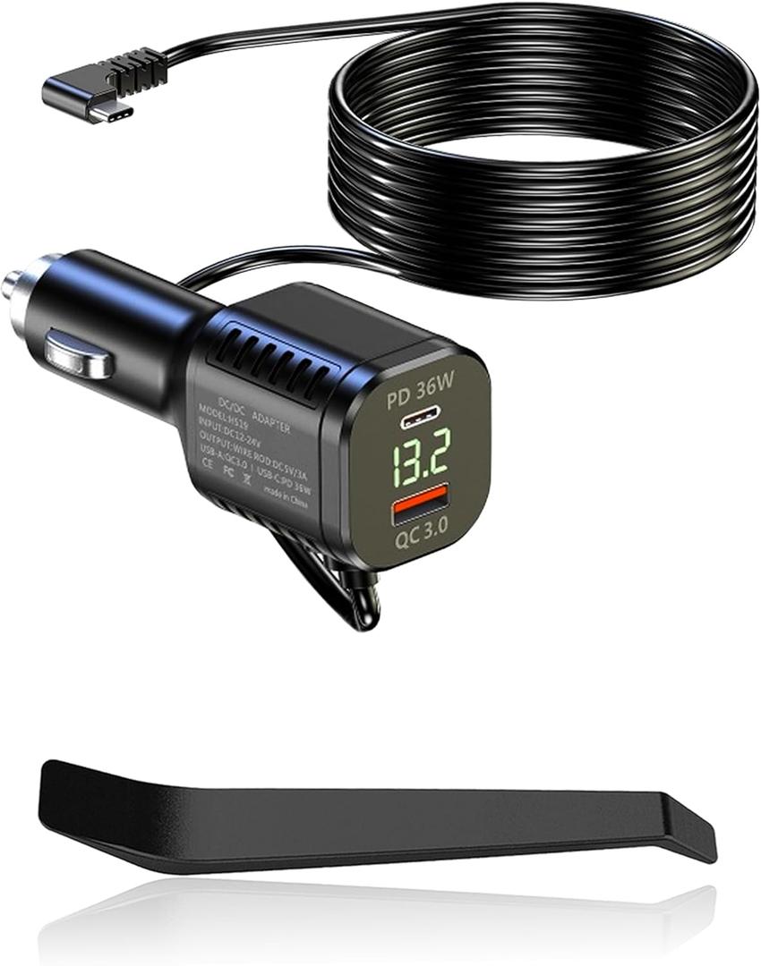 Dash Cam Charger USB Type C Car Power Charging Cable Cord Dashcam Hardwire Kit 12-24V to 5V/ 3A PD 36W QC3.0 Fast Charging for Dash Cam Charger Replacement, GPS Navigation, DVR, Radar, Phone, Camera