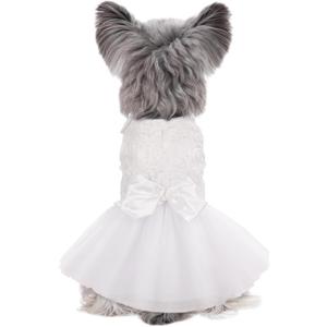 Kuoser Dog Dress Pet Wedding Dresses, Adorable Tutu Shirts for Small Medium Girl Dogs, Puppy White Princess Outfits with Luxury Lace Pearl Bow, Retro Pet Costumes for Birthday, Party, Wedding