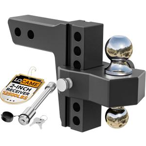 LOCAME Adjustable Trailer Hitch, Fits 2-Inch Receiver, 6-Inch Drop/Rise Aluminum Drop Hitch,12,500 LBS GTW-Tow Hitch for Heavy Duty Truck with Double Stainless Steel Locks, Black, LC0024