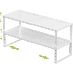 Jojocross Expandable Adjustable Stackable Kitchen Organizer, Spice Rack,Metal Pantry Storage Shelves Racks,Counter Shelf for Cabinets, Countertop, Cupboard (2 Packs/Medium/White) (7.87"D x 16.6"~26.5"W x 6.1"/7.5"H)