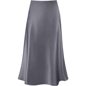 Women's Satin Midi Skirt A Line Silk Long Skirt (Gray, L)
