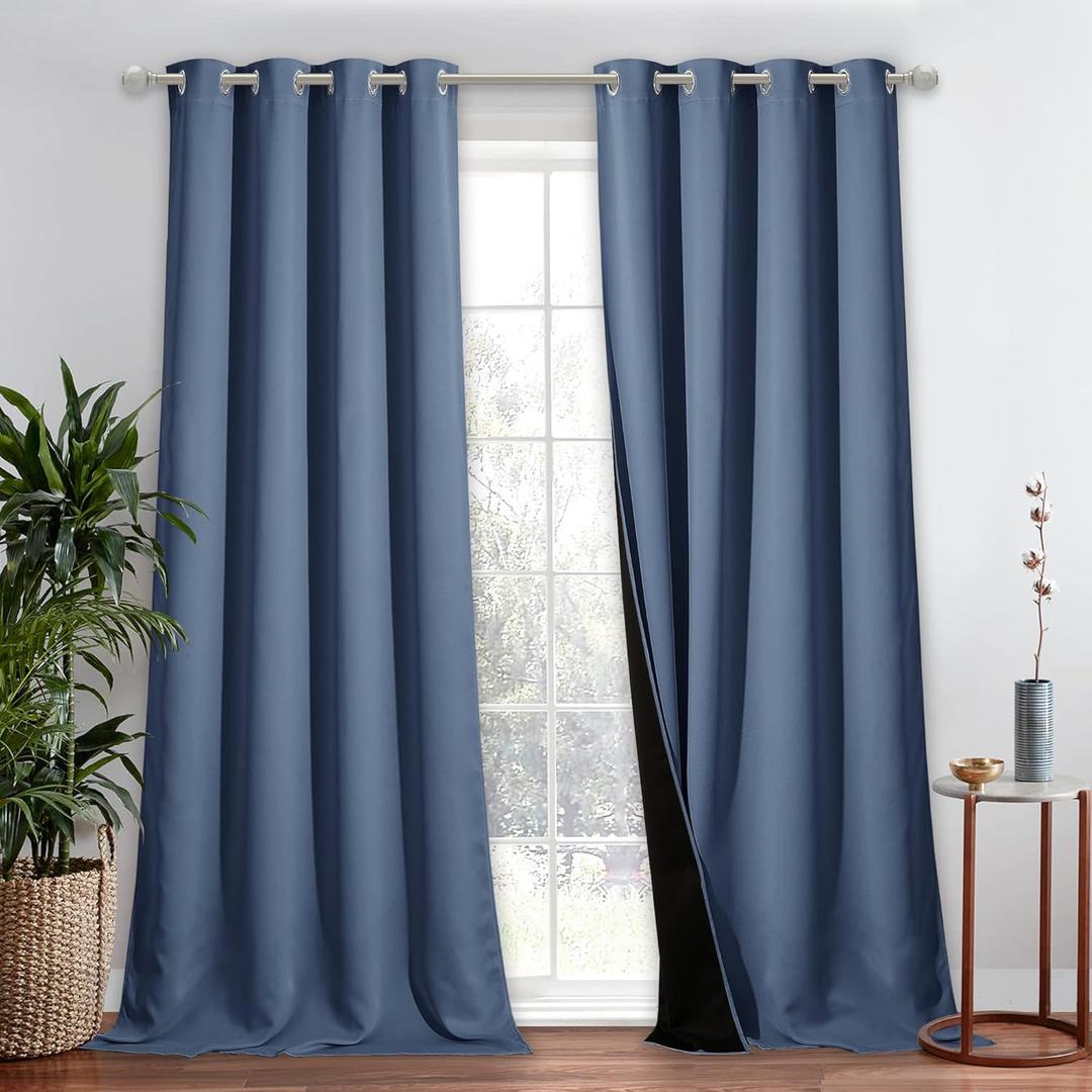 NICETOWN 100% Blackout Blind, Laundry Room Decor Window Treatment Curtains, Stone Blue, 1 PC, 52 inches x 90 inches, Thermal Insulated Energy Smart Drape and Drapery for Villa, Hall and Studio