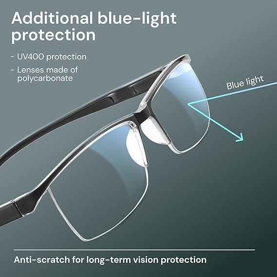 Gaoye Executive Style Reading Glasses Men - Durable Readers with Blue Light Filtering- Comfortable Fit with TR90 Frames