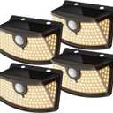 Aootek New Solar Motion Sensor Lights 120 LEDs with Lights Reflector,270 Wide Angle, IP65 Waterproof, Step Lights for Front Door, Yard, Garage, Deck (Black, Warm White, 4-Pack)