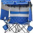Suteck Double Camping Chair with Canopy, Oversized Double Chair with Umbrella, Folding Camping Loveseat w/2 Cooler Bag & Cup Holders for Camping Beach Fishing, Supports 660lbs