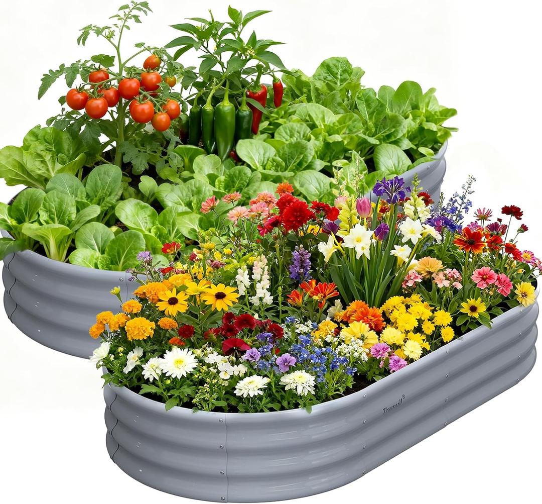 2 Pack 6x3x1ft Raised Garden Bed, 12" Tall Galvanized Metal Raised Beds for Gardening, Rust Resistant Elevated Garden Bed, Planters Box Kit for Outdoor Plants Vegetables Flowers Herbs Tomatoes, Grey