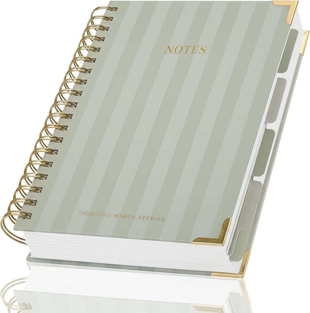 Aesthetic Thick Spiral Notebook With Tabs - Premium Journal For Women Size B5 - College Ruled Note Book With 300 Lined Pages and Dividers - Perfect For Writing And Staying Organized at Work or School (Sage)