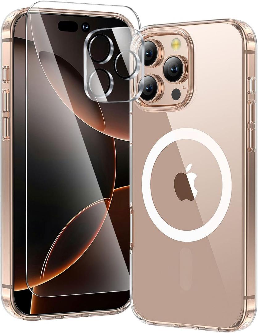 3 in 1 for iPhone 16 Pro Max Case Clear with MagSafe, Not Yellowing, Screen Protector*1 Camera Lens Protector*1, Military-Grade Protection for iPhone 16 Pro Max Phone Case 6.9 inch Clear