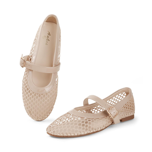 Ankis Mesh Ballet Flats for Women, Black Mesh Flats Buckle Strap Mary Jane Ballerina Flats Women's Fishnet Flat Sandals Shoes for Dressy Summer 7