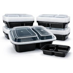 4U'LIFE 28 oz [Pack of 12] 2-Compartment Meal Prep Containers, Bento Boxes With Clear Lids