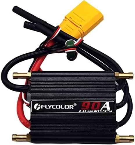 FLYCOLOR 90A Waterproof Brushless ESC Electronic Speed Controller with 5.5V/5A BEC and XT90 4.0mm Banana Head Connector for Model Ship RC Boat