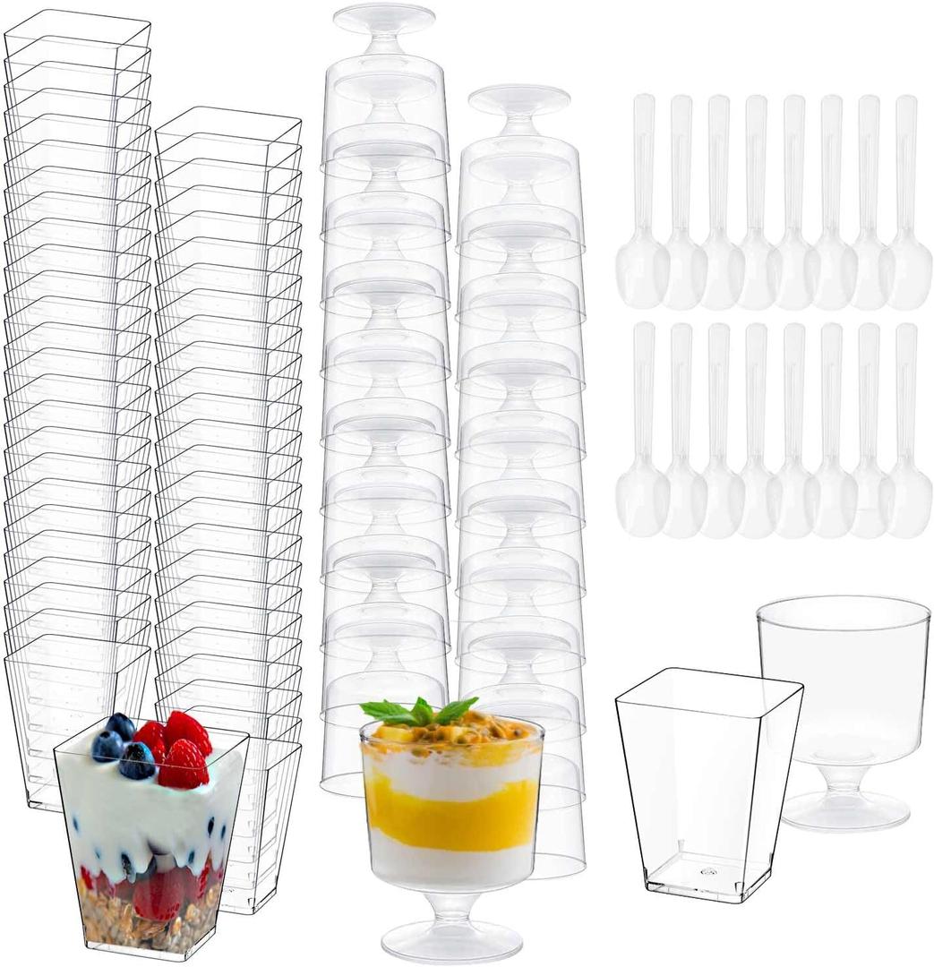 UrbanRoots 300 Pack Clear Plastic Dessert Cups(5 oz),Disposable Parfait Cups For Pudding, Fruit and Ice Cream,Mini Shooter Cups With Spoons For Party, Appetizer Cups