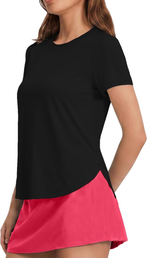 Hiverlay Women's Short Sleeve Workout Top Athletic Tee | Sun Protection UPF 50+ Lightweight Shirts, Quick Dry for Gym Tennis Running Golf Tennis Travel (Black, M)
