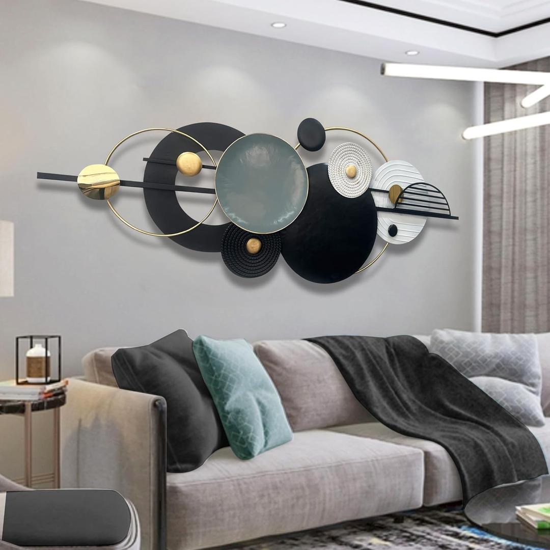 Metal Wall Art Modern Geometry Wall Decor 59"L X22" W Large Black Abstract Wall Sculptures, Wall Decor for Living Room, Office, Home, Bedroom, Kitchen, Bathroom Wall Dcor