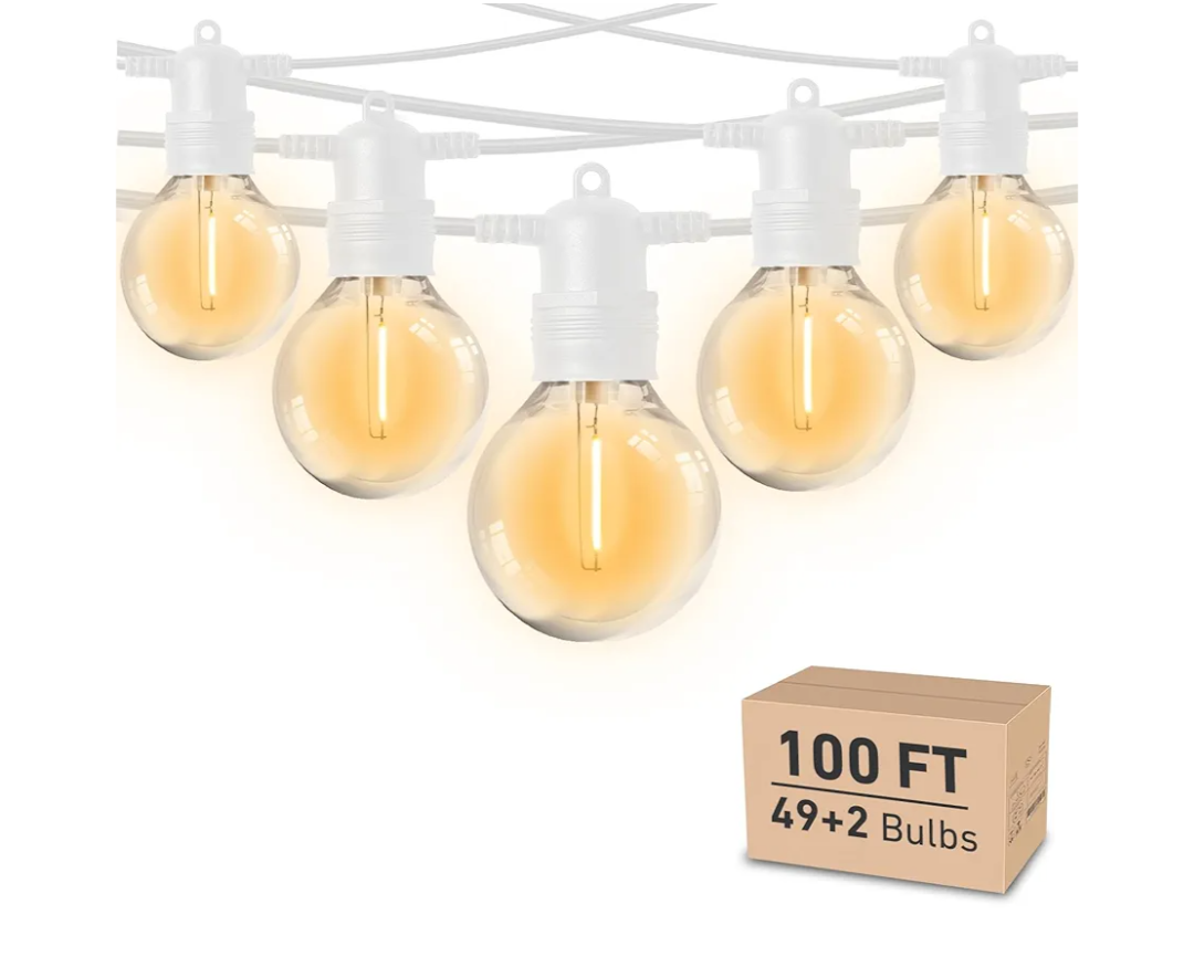 HISTAR 100FT White Outdoor String Lights with 49+2 Led Bulbs, G40 Globe Patio Lights for Backyard Porch Balcony Party Decor