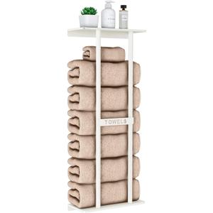 Wall Towel Rack for Rolled Towels, Towel Storage for Small Bathroom Can Holds 6 Large Towels, 30 inch Towel Racks with Shelf, White