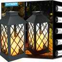 SHYMERY Solar Lanterns Outdoor Waterproof, 14 Inch Outdoor Lanterns with LED Flickering Flameless Candles,2 Pack Hanging Black Lantern Decorative for Patio,Front Porch,Balcony,Outside,Table Decor