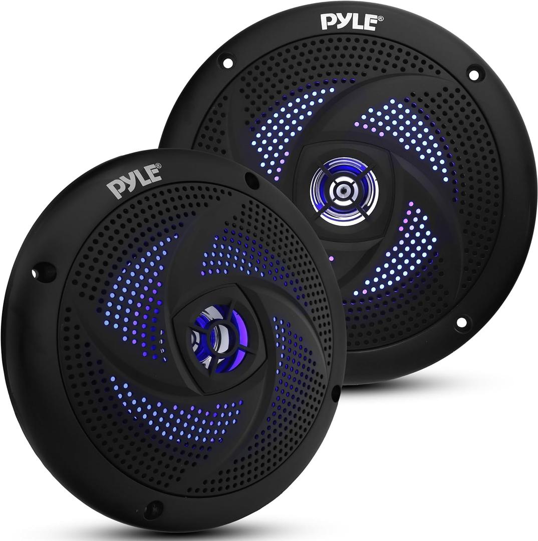 Pyle Marine Speakers - 5.25 Inch 2 Way Waterproof and Weather Resistant Outdoor Audio Stereo Sound System with LED Lights, 180 Watt Power and Low Profile Slim Style - 1 Pair - PLMRS53BL (Black) Pyle Marine Speakers - 5.25 Inch 2 Way Waterproof and Weather Resistant Outdoor Audio Stereo Sound System with LED Lights, 180 Watt Power and Low Profile Slim Style - 1 Pair - PLMRS53BL (Black)