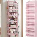 HOMELUX THEORY UPGRADED 6 Tiers Over The Door Organizer Hanging - 100D EXTRA THICK & 50lbs HUGE CAPACITY, 12 Side Mesh Pockets Over The Door Shoe Organizer, Hanging Closet Organizer (Baby Pink, 1pc)